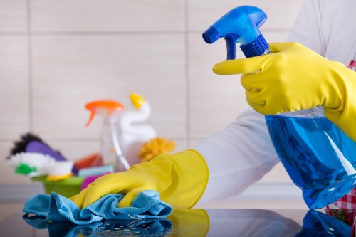 Professional cleaner working in a Chelsea kitchen during a regular house cleaning visit