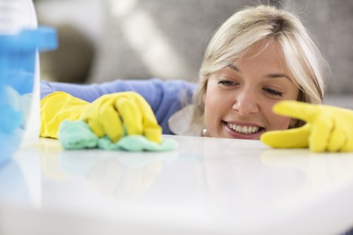 Cleaner preparing a Chelsea flat for final inspection